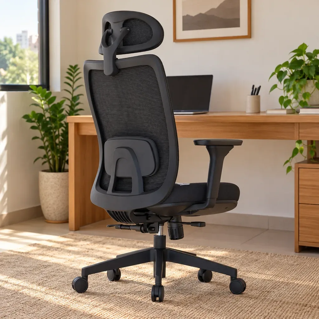 Cadeira Elements Astra Pro preta junto de uma escrivaninha de home office